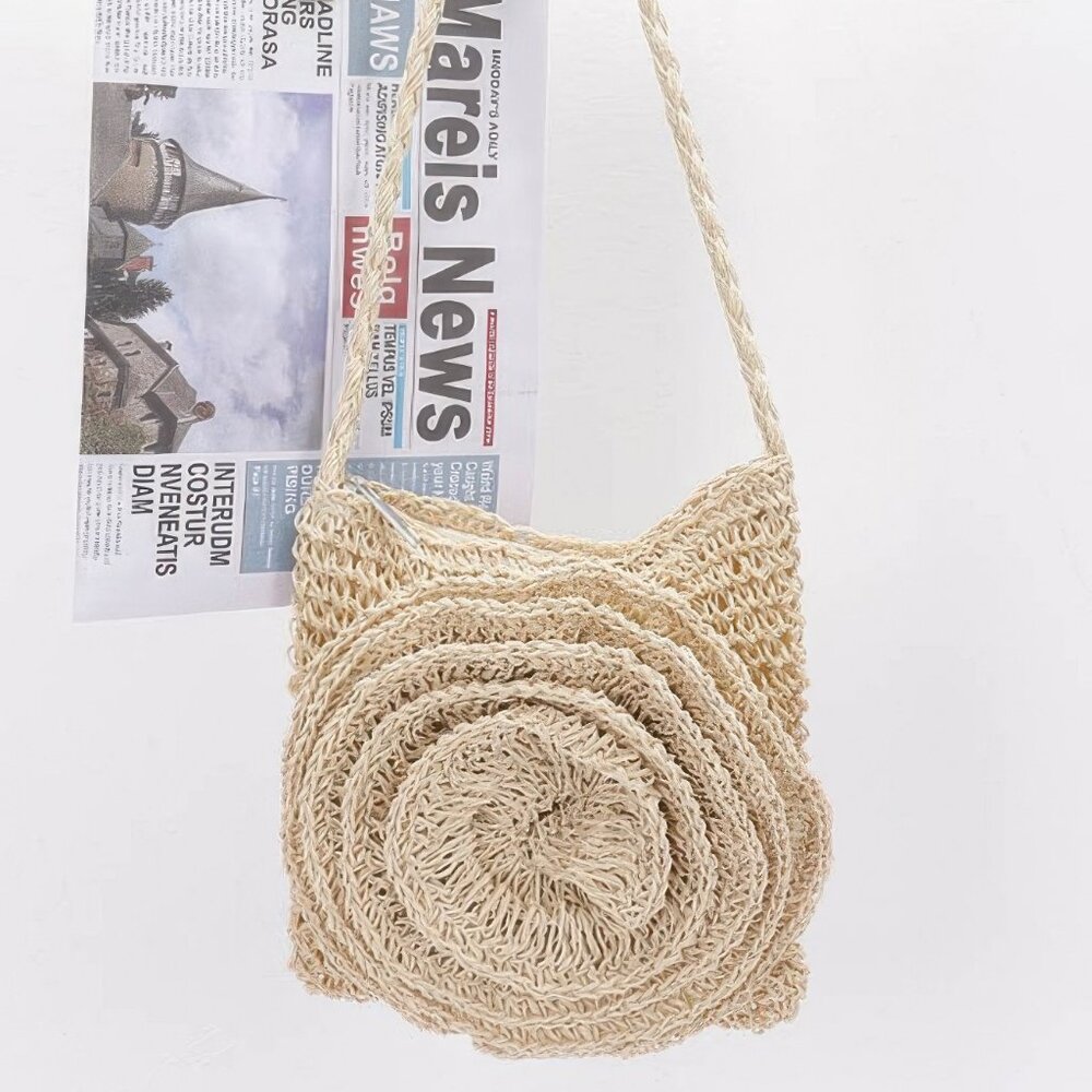 Faux Straw Handmade Big Flower Crossbody Bag